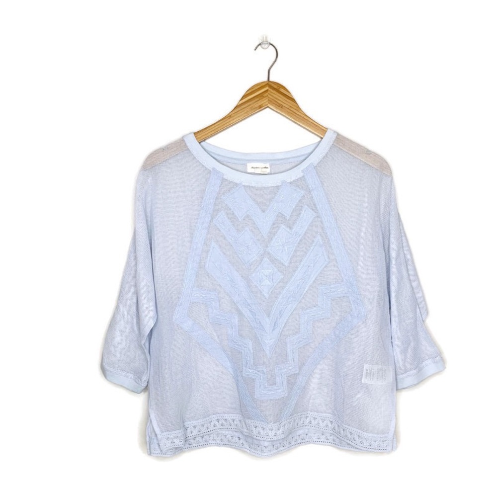 Anthro | Meadow Rue Blue Sheer Embroidered Top